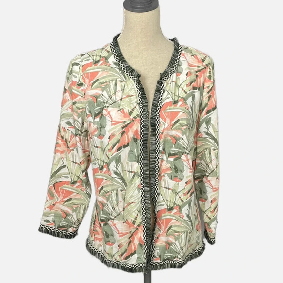 Chico’s Blazer Botanical Print Fringe Linen Blend Open Jacket Size 1 Medium 8/10 - Picture 13 of 13